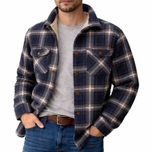 Weatherproof Sherpa Lined Plaid Jacket Men's Large Blue Fleece Button Outdoor
